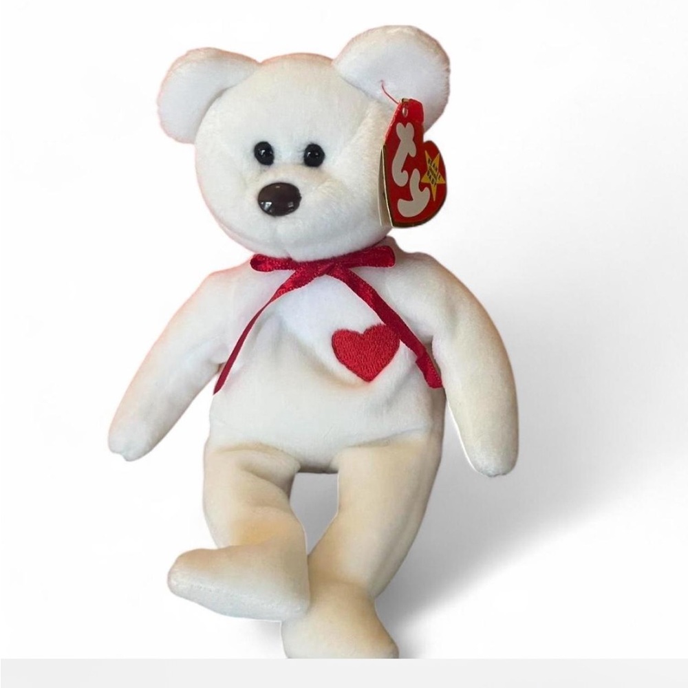 Ty Valentino Bear in White with Red Accents in excellent condition